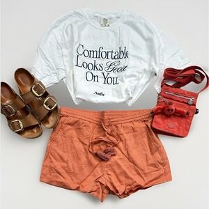 Andie Swim Linen Blend Pull-On Shorts Burnt Orange NWT‎ Beach Vacation Pool Sz M